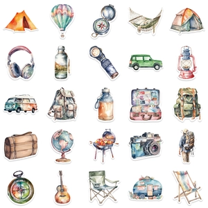 Lot de 50 stickers aquarelle voyage pour valises et ordinateurs avec motifs de camping