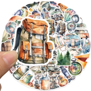 50 stickers aquarelle de camping en plein air pour bagages et bouteilles d'eau