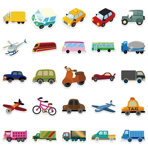 Set of 51 cartoon vehicle stickers for luggage and laptops with waterproof vinyl finish