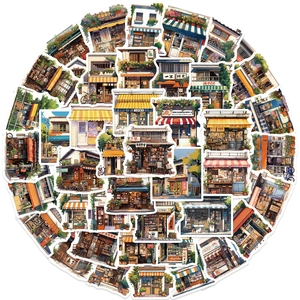 Detailed view of waterproof Japanese retro store stickers for scrapbooking and decoration