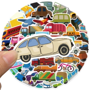 51 colorful cartoon vehicle stickers featuring taxis and helicopters for luggage and laptops