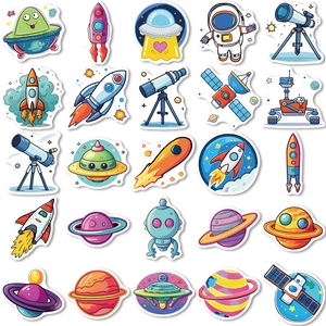 50pcs Cartoon space theme stickers set with astronauts rockets and planets for luggage