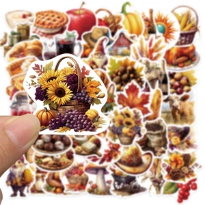 Close-up of waterproof Thanksgiving sticker showing sunflowers and pumpkins in autumn style
