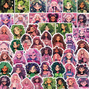 Autocollants de Fille Anime en PVC Imperméables Décalcomanies DIY Mignonnes pour Coque Téléphone Ordinateur Tasse Décor
