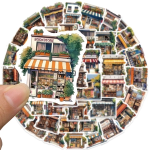 55 pcs retro Japanese street store stickers for laptop and DIY scrapbook decoration