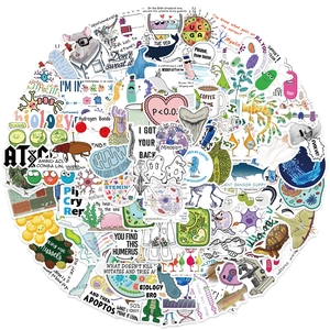Biology science stickers set featuring DNA, cells and microscopes for students