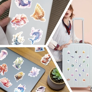 Waterproof watercolor sea creature stickers for decorating laptops and luggage