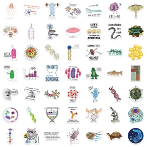 Set of 100 biology and chemistry science stickers with DNA and microscope patterns