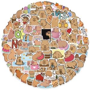 Set of 100 cute cartoon capybara stickers for DIY decoration on luggage and guitars