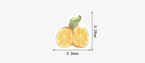 Waterweight style lemon sticker dimension guide showing 5.29cm height and 5.36cm width detail