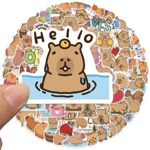 Set of 100 cute cartoon capybara stickers for laptop, guitar and water bottle decoration