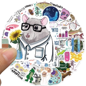 Close-up of biology scientist hamster sticker with DNA and laboratory icons