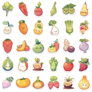 60 pieces cartoon vegetable and fruit stickers set with cute faces for kids decoration