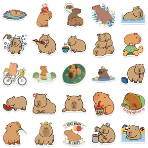 Detail view of 25 unique cute capybara stickers for laptop and DIY decoration