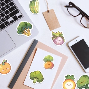 Set of 60 colorful cartoon vegetable stickers with cute faces for laptop and gift decor