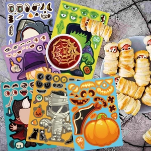 Set of 5 Halloween DIY make-a-face stickers featuring witch, vampire, and pumpkin designs