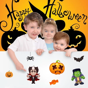 Halloween DIY cartoon stickers with vampire pumpkin and bat designs for kids party decor