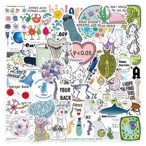 Collage of biological science stickers with DNA cells and lab tools for laptop decor