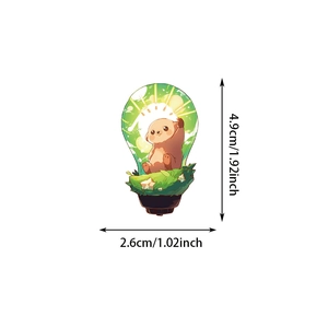 Detail view of cartoon otter sticker in lightbulb shape with size dimensions in inches