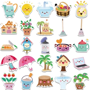 Set of 25 cute cartoon stickers with kawaii expressions for scrapbooking and DIY decor