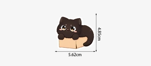 Detail showing dimensions of 5.62cm x 4.85cm for the cute black cat cartoon sticker
