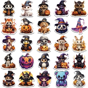 50pcs Halloween animal graffiti stickers featuring cute pumpkins and witch costumes