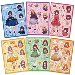 8 Feuilles Mignons Autocollants de Fille Anime Imperméable PVC Décalcomanies Décoratives pour DIY Journal Étui de Téléphone