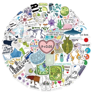 Pack of 50 biology and science laboratory waterproof stickers for laptops and skateboards
