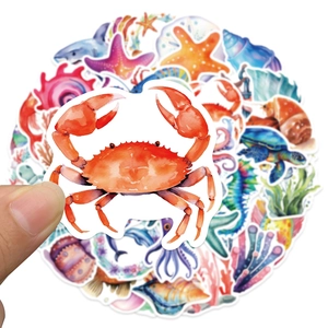 50pcs watercolor sea creature stickers featuring cute turtles and starfish for DIY decor