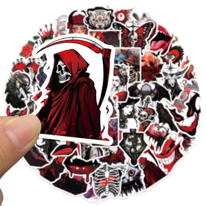 Gothic horror sticker set with grim reaper, skull and black cat patterns for party decor