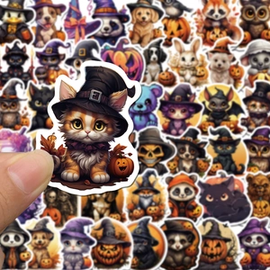Waterproof Halloween animal stickers set with cats and pumpkins for luggage decor