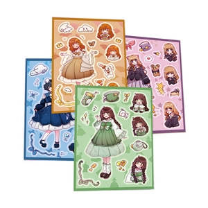 Lot de quatre autocollants de filles de dessin animé pour journaux DIY avec des motifs anime