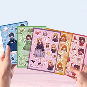 Cinq planches d'autocollants originaux de filles de dessin animé pour DIY et scrapbooking