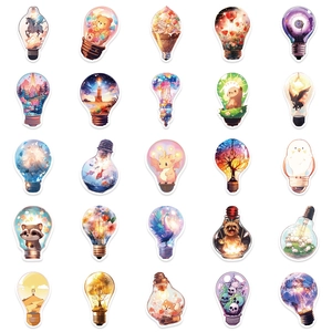 Creative cartoon light bulb stickers set for DIY decor on laptops and water bottles