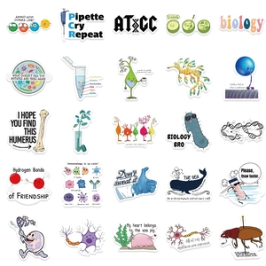 50pcs waterproof biology science lab stickers for laptops and guitars in 5x5 matrix layout