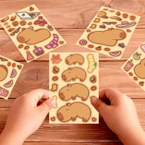 DIY cartoon capybara make-a-face sticker set with waterproof decorative elements