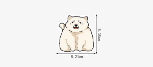 Detailansicht eines niedlichen Hundeaufklebers mit Maßen von 5,35 cm Höhe und 5,21 cm Breite