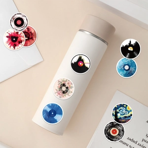 Vinyl CD record graffiti stickers for laptop and water bottle with artistic Van Gogh motifs