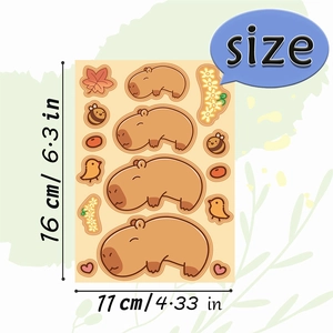 Cartoon Capybara DIY make-a-face sticker set for kids with floral elements 11x16cm