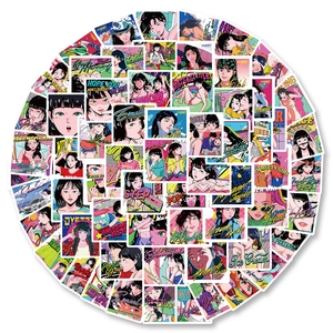 Stickers Rétro Fille Anime Imperméables PVC Style City Pop Décalcomanies Décoratives pour Ordinateur Valise Téléphone DIY Art