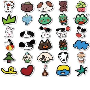 Flat lay of 30 cute Korean-style cartoon animal stickers for scrapbooking and DIY decor