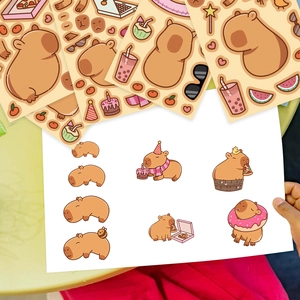 DIY cartoon capybara make-a-face sticker set with various cute waterproof animal designs