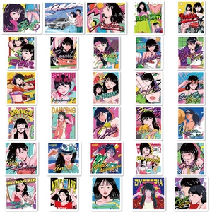 Lot de 30 autocollants anime vintage au style city pop pour ordinateur et gourde