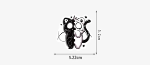 Guide des dimensions montrant la taille de 5,2 cm de l'autocollant chat Halloween