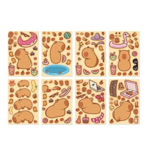 Set of 8 waterproof DIY cartoon capybara make-a-face stickers for creative scrapbooking