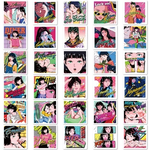 Lot de 30 autocollants de filles anime rétro style city pop pour ordinateurs et valises
