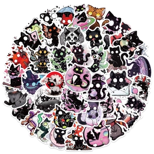 Détail des autocollants imperméables de chats noirs gothiques pour décor de portable