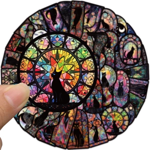 Gothic stained glass cat stickers set for laptop and skateboard decoration