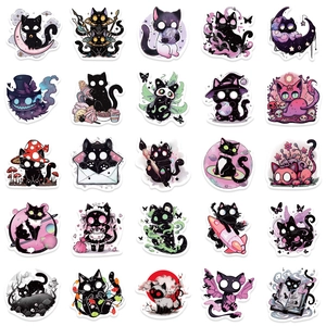 Collection de 50 autocollants de chats d'Halloween avec motifs de dessins animés gothiques