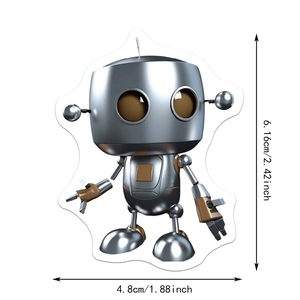 Detailed dimension guide for silver robot sticker showing 6.16cm height and 4.8cm width